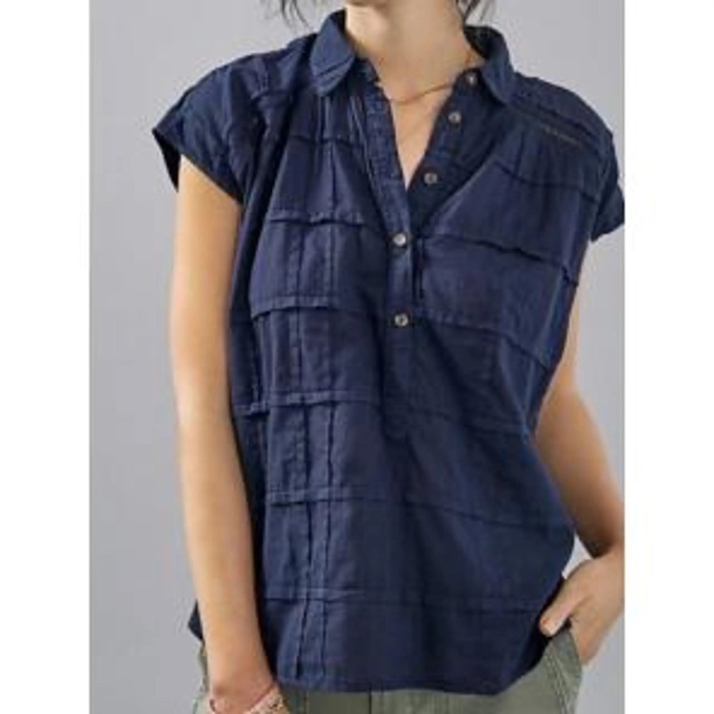 Anthropologie Pilcro The Serena Surf Henley Blouse Blue Women's Size XS